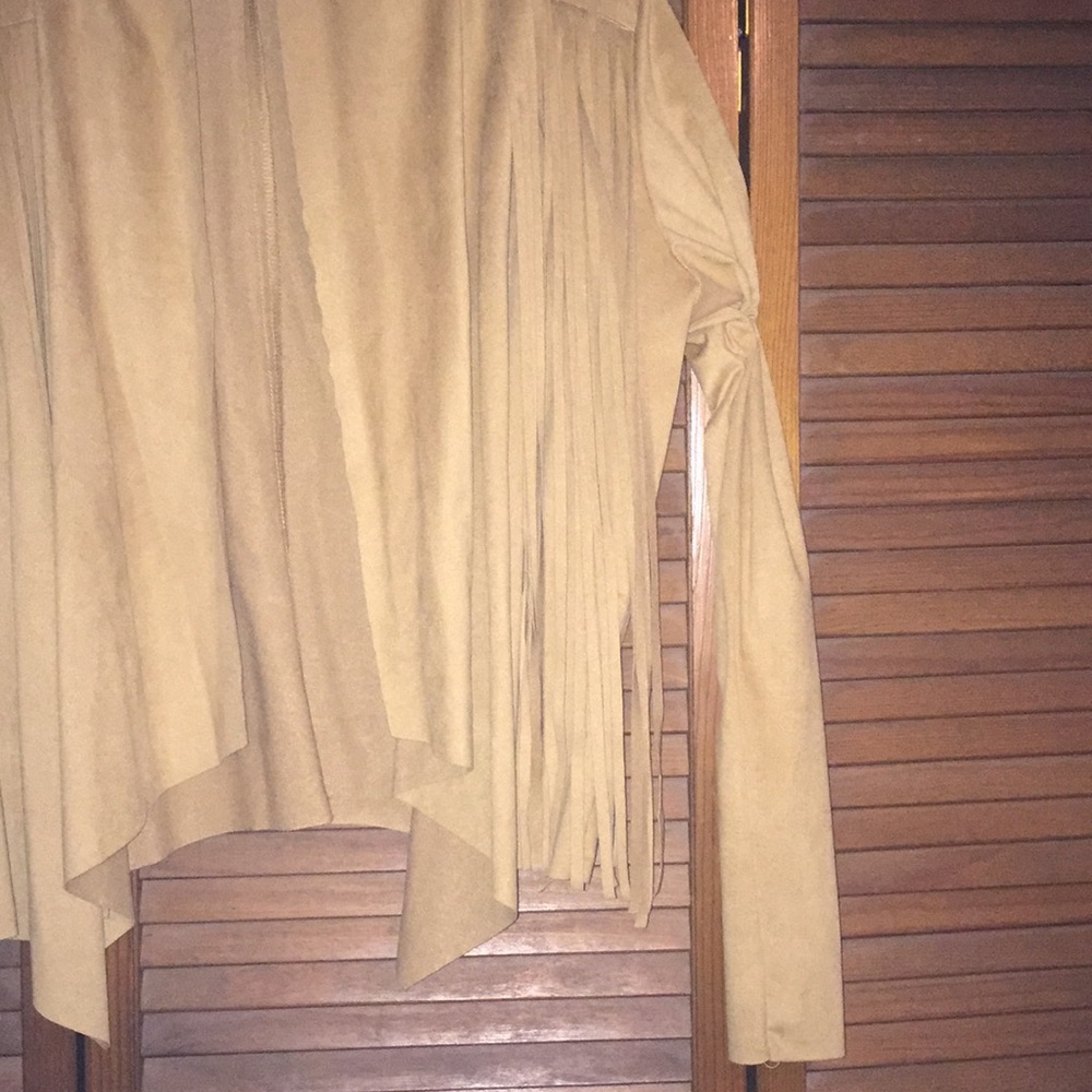 Faux Suede cropped jacket w/ fringes, Sz Large - Picture 3 of 4